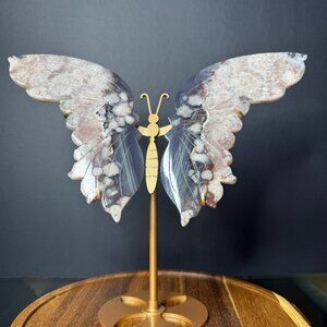 Black Agate Flower Butterfly Wings Pink Banding Natural Stone